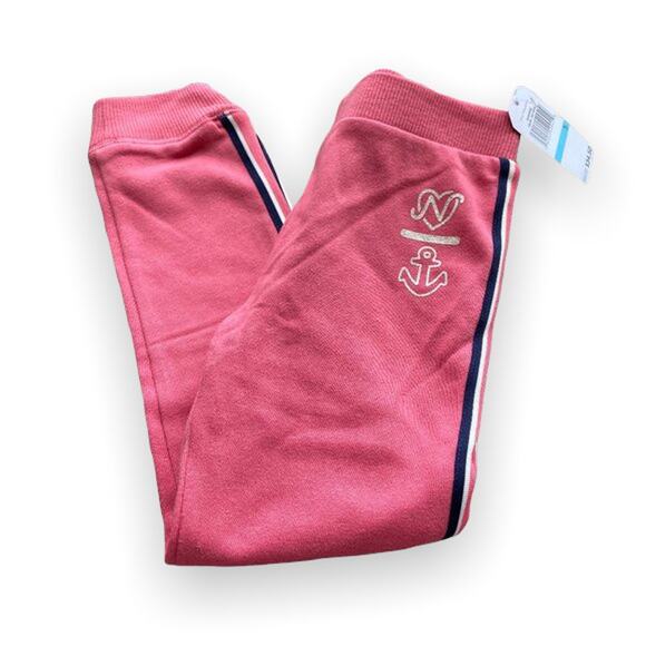Nautica Girls Sweatpants Size 5 Rose Pink Navy White Stripe NEW - Picture 1 of 7
